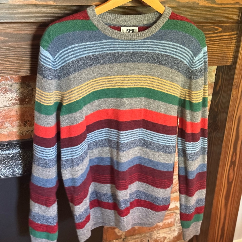 Simons Red and Blue Crewneck Sweater Vibrant Stripes